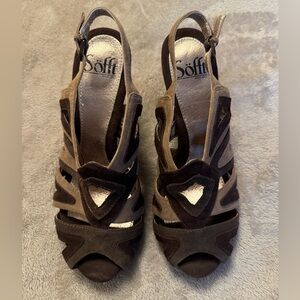 Sofft Brown Suede Peep Toe Heels Size 8